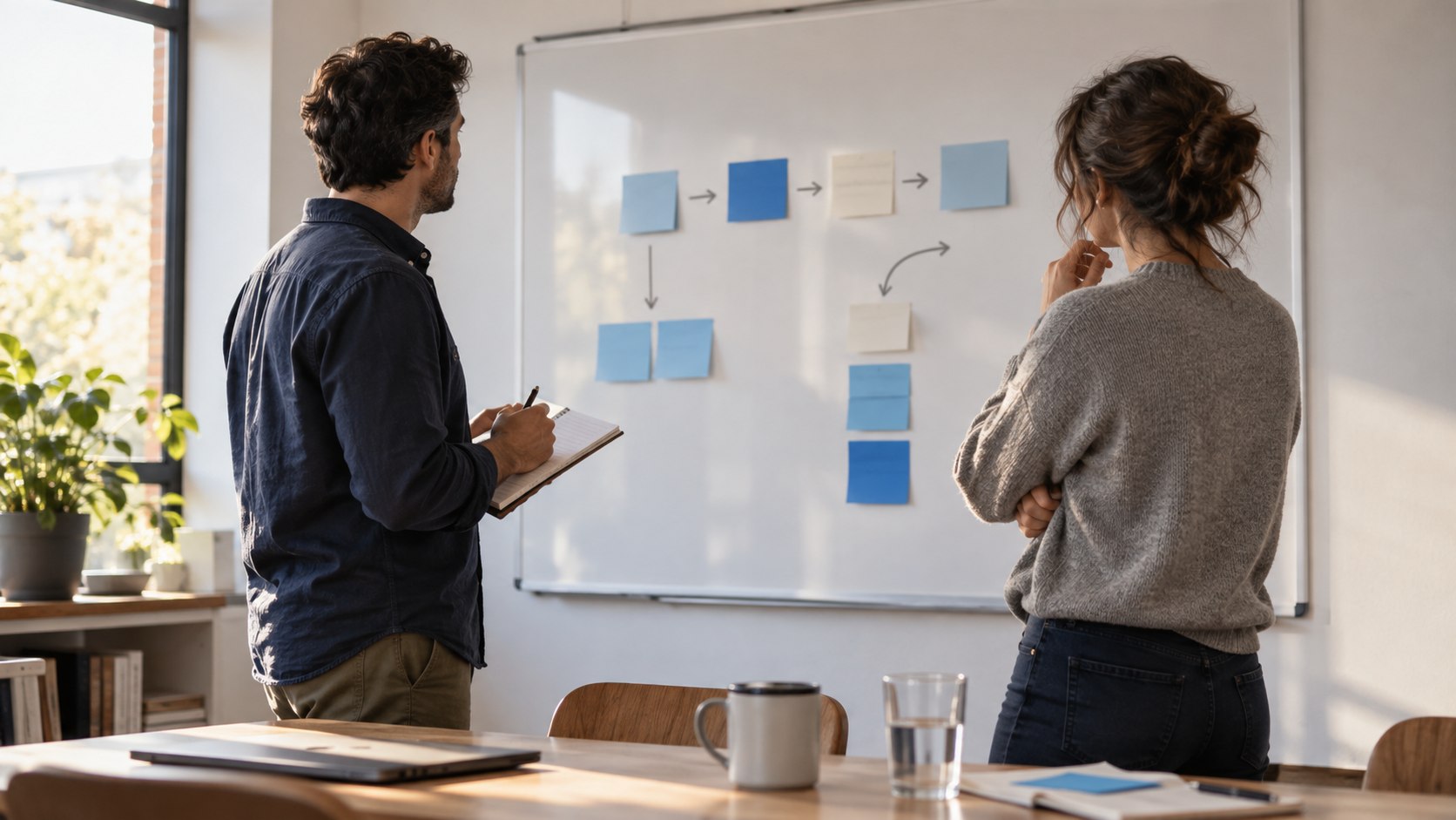 Profesionales organizando prioridades durante una sesión de descubrimiento